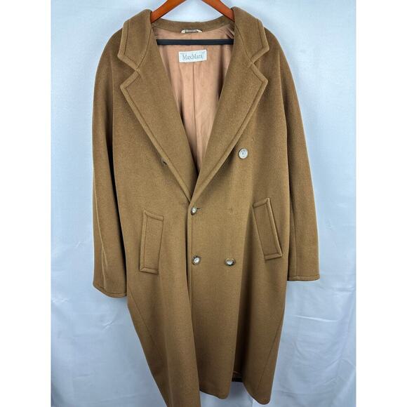 VTG Women’s Max Mara 100% Virgin Wool Camel Color Trench Coat Size 14 - Picture 1 of 9